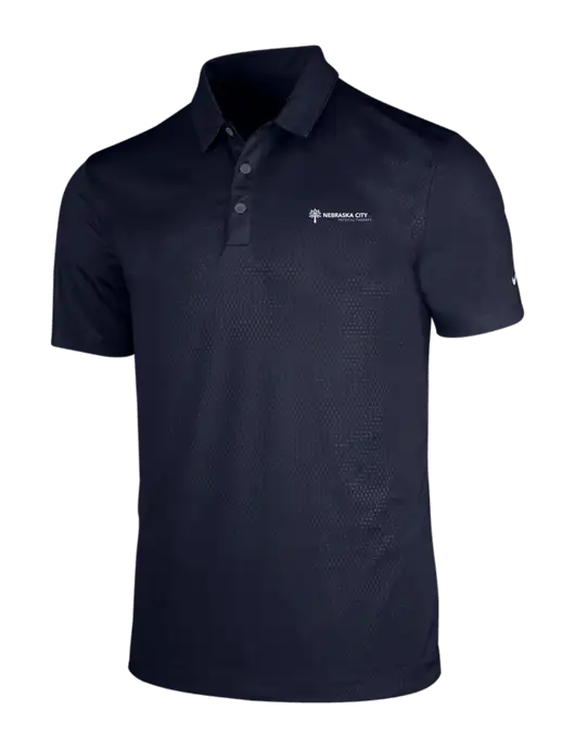NIKE Dark Navy Dri-Fit Embossed Tri-Blade Polo w/Nebraska City Logo