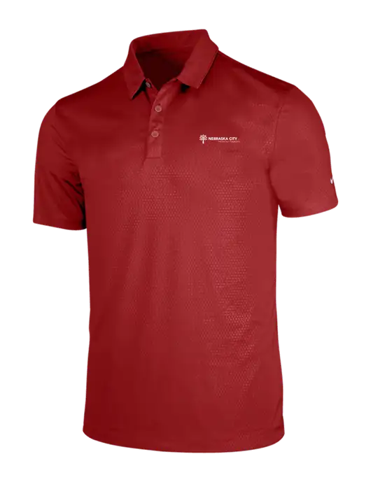 NIKE Red Dri-Fit Embossed Tri-Blade Polo w/Nebraska City Logo