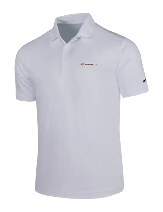 NIKE White Dri-Fit Vertical Mesh Polo w/Nebraska City Logo