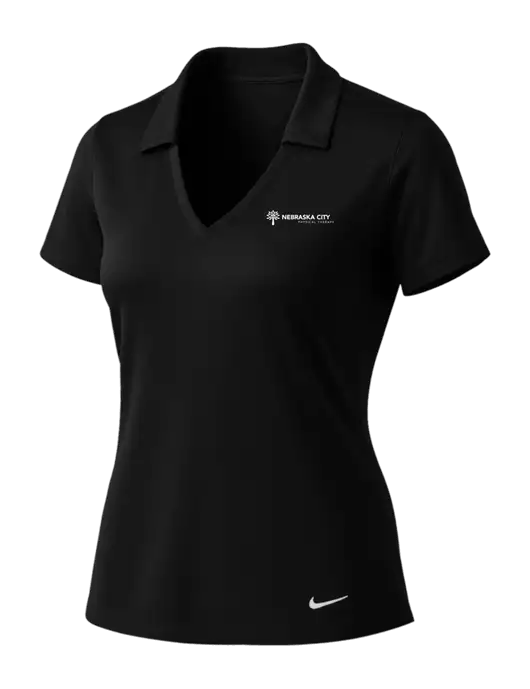 NIKE Black Womens Dri-Fit Vertical Mesh Polo w/Nebraska City Logo