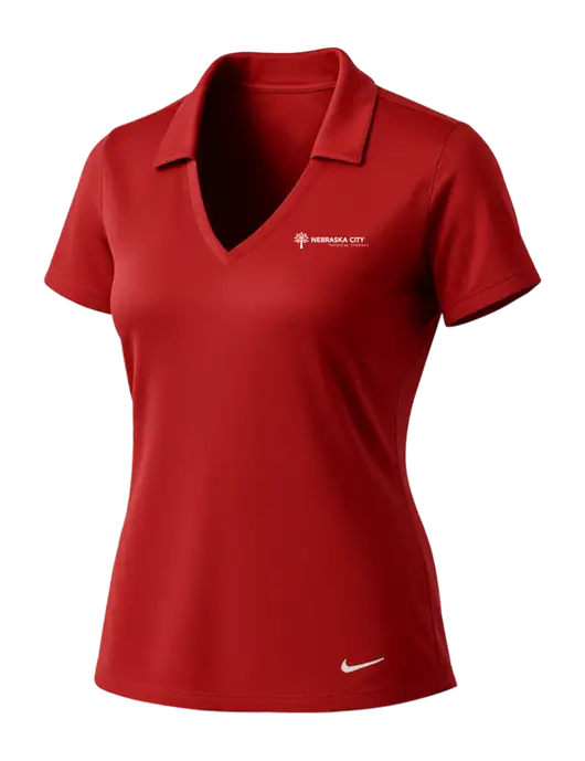 NIKE Red Womens Dri-Fit Vertical Mesh Polo w/Nebraska City Logo