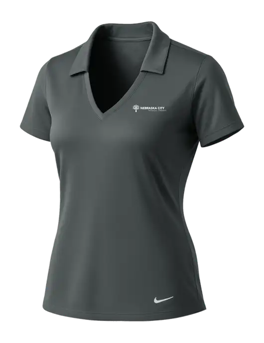 NIKE Dark Grey Womens Dri-Fit Vertical Mesh Polo w/Nebraska City Logo