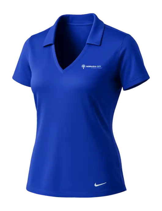 NIKE Dark Royal Womens Dri-Fit Vertical Mesh Polo w/Nebraska City Logo