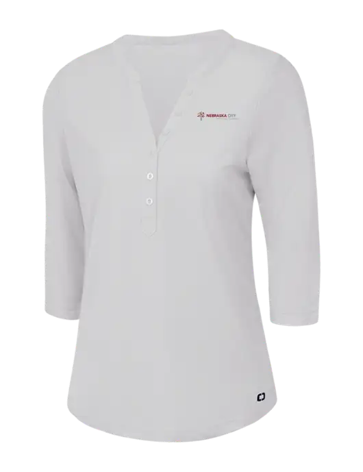 OGIO Bright White Jewel Henley w/Nebraska City Logo