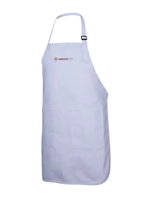 Full-Length White Apron With Pockets w/Nebraska City Logo