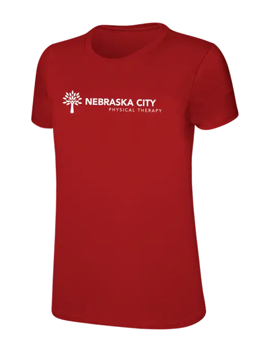 Womens Ring Spun Bright Red 4.5 oz T-Shirt w/Nebraska City Logo