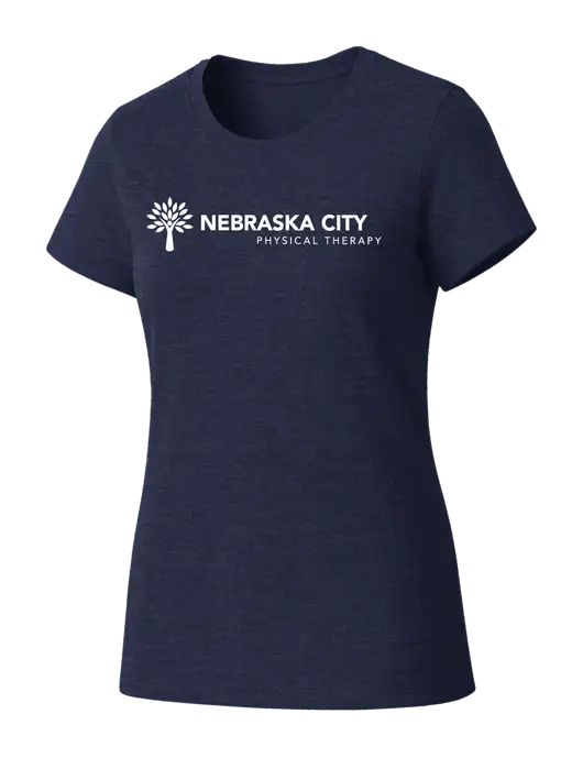 Womens Seriously Soft Heathered Navy T-Shirt w/Nebraska City Logo