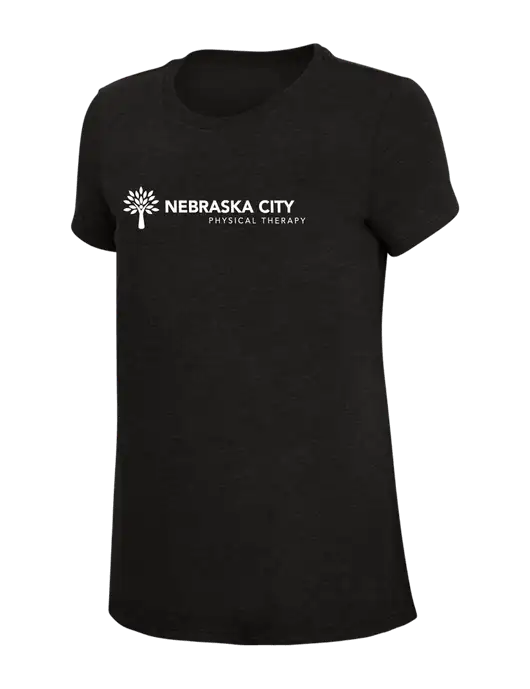 Womens Simply Soft Black 4.5oz Poly/Combed Ring Spun Cotton T-Shirt w/Nebraska City Logo