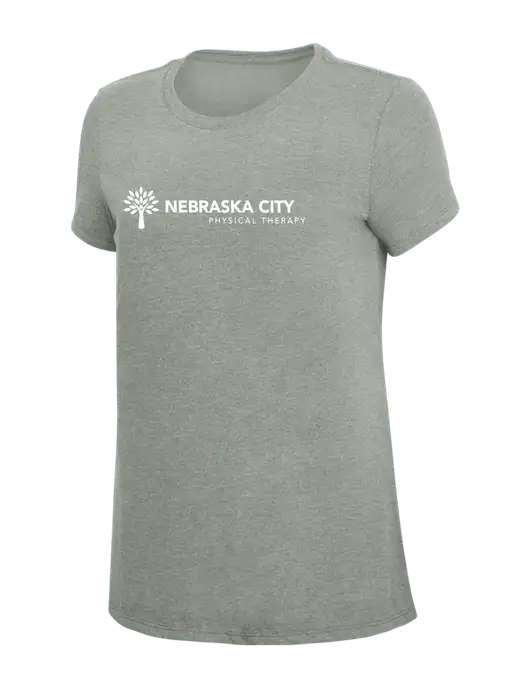 Womens Simply Soft Grey Frost 4.5oz  Poly/Combed Ring Spun Cotton T-Shirt w/Nebraska City Logo