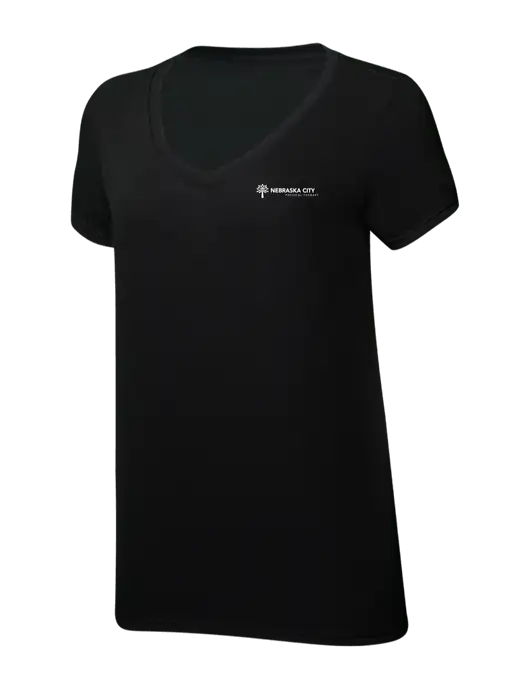 Womens Simply Soft V-Neck Black 4.5oz  Poly/Combed Ring Spun Cotton T-Shirt w/Nebraska City Logo