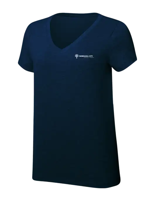 Womens Simply Soft V-Neck New Navy 4.5oz  Poly/Combed Ring Spun Cotton T-Shirt w/Nebraska City Logo