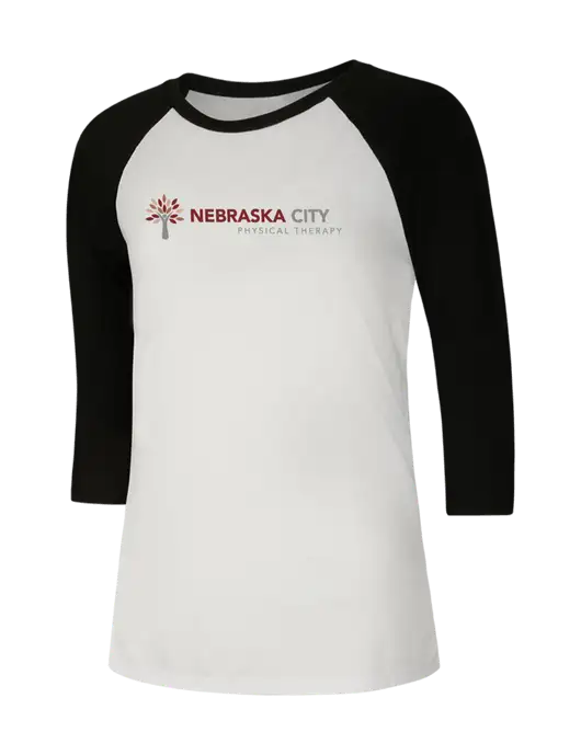 Womens Simply Soft 3/4 Sleeve Black/White Ring Spun Cotton T-Shirt w/Nebraska City Logo