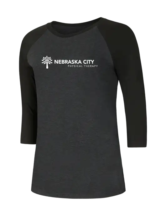 Womens Simply Soft 3/4 Sleeve Black/Black Frost Ring Spun Cotton T-Shirt w/Nebraska City Logo