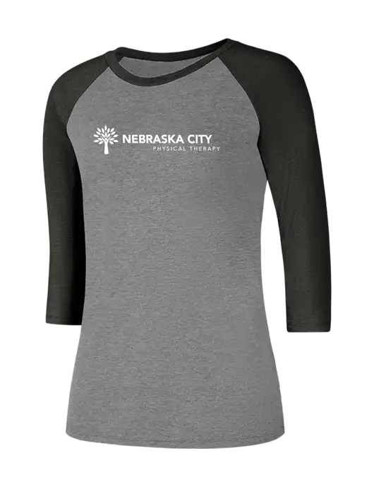 Womens Simply Soft 3/4 Sleeve Black Frost/Grey Frost Ring Spun Cotton T-Shirt w/Nebraska City Logo