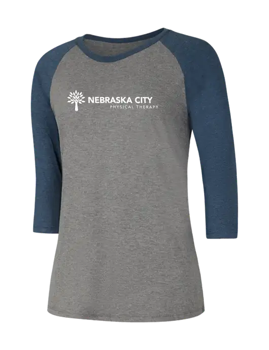 Womens Simply Soft 3/4 Sleeve Navy Frost/Grey Frost Ring Spun Cotton T-Shirt w/Nebraska City Logo