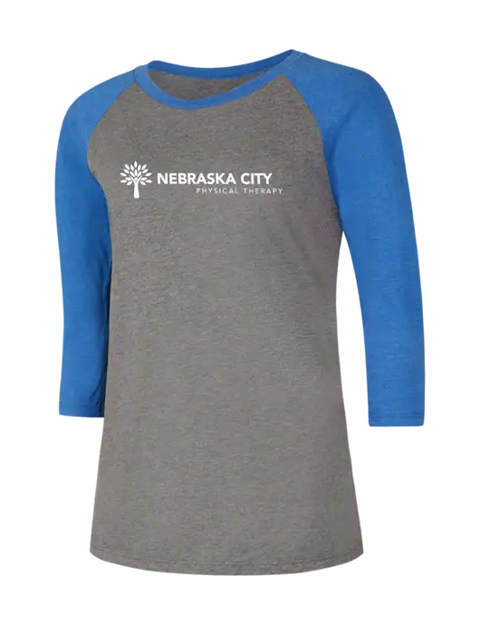 Womens Simply Soft 3/4 Sleeve Royal Frost/Grey Ring Spun Cotton T-Shirt w/Nebraska City Logo