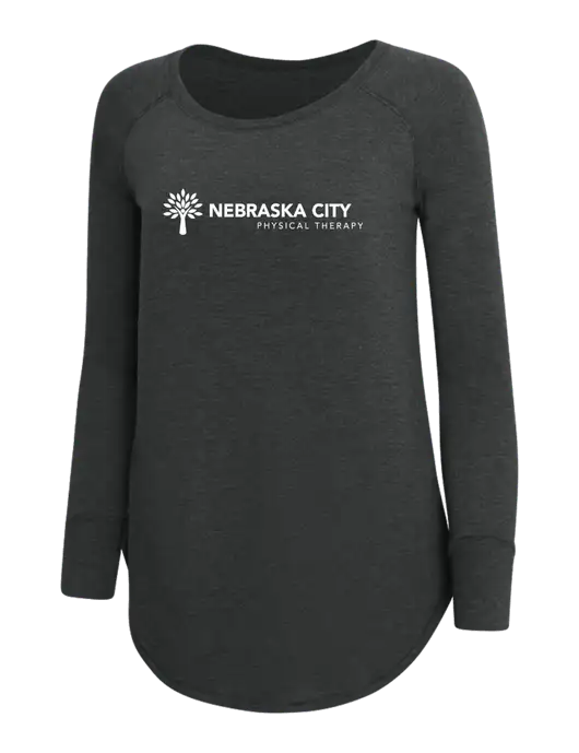 Womens Perfect Wide Collar Tunic Tri-Blend Black Frost 4.5 oz T-Shirt w/Nebraska City Logo