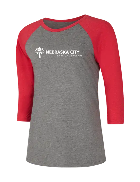 Womens Simply Soft 3/4 Sleeve Red Frost/Grey Frost Ring Spun Cotton T-Shirt w/Nebraska City Logo