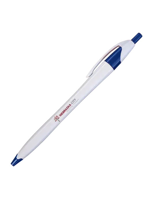 Novella White/Royal Classic Pen - Blue Ink w/Nebraska City Logo