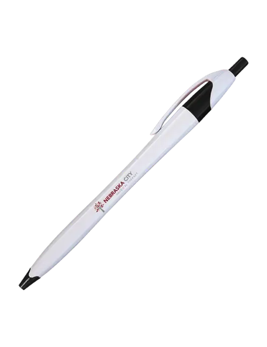 Novella White/Black Classic Pen - Blue Ink w/Nebraska City Logo