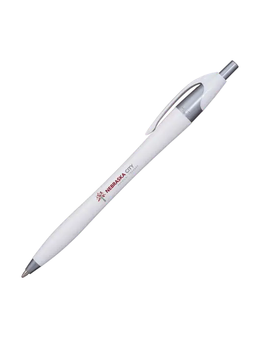 Novella White/Silver Shimmer Pen - Blue Ink w/Nebraska City Logo