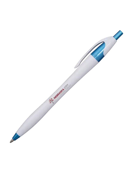 Novella White/Blue Shimmer Pen - Blue Ink w/Nebraska City Logo