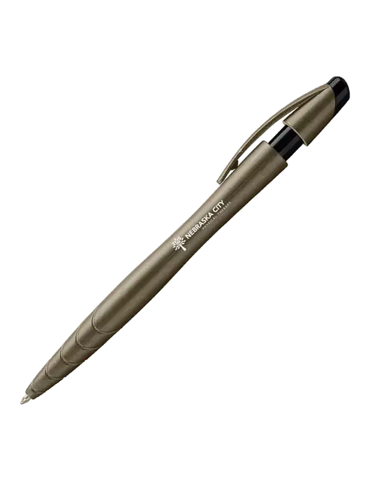 Awali Grey Metallic Pen - Black Ink w/Nebraska City Logo