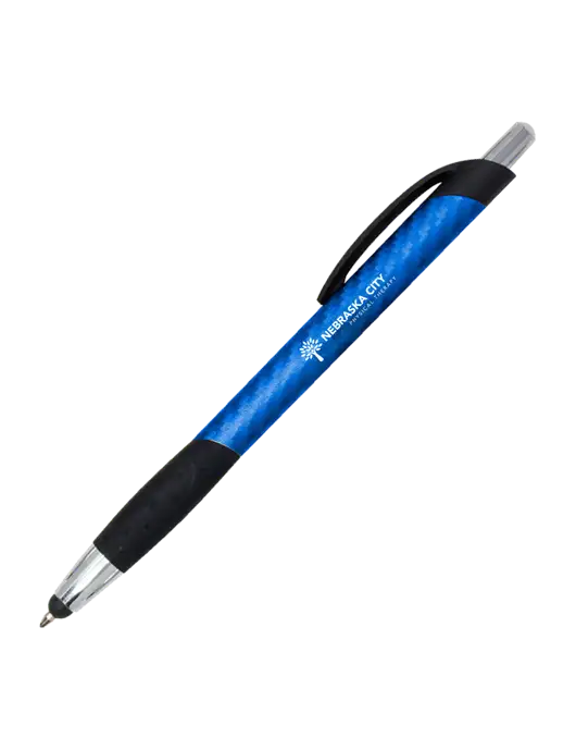 Sunray Blue Stylus Pen - Black Ink w/Nebraska City Logo