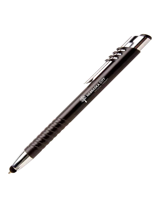 Schirhart Black Stylus Pen - Blue Ink w/Nebraska City Logo
