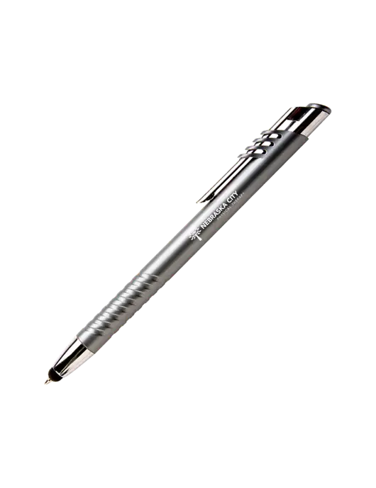 Schirhart Grey Stylus Pen - Blue Ink w/Nebraska City Logo