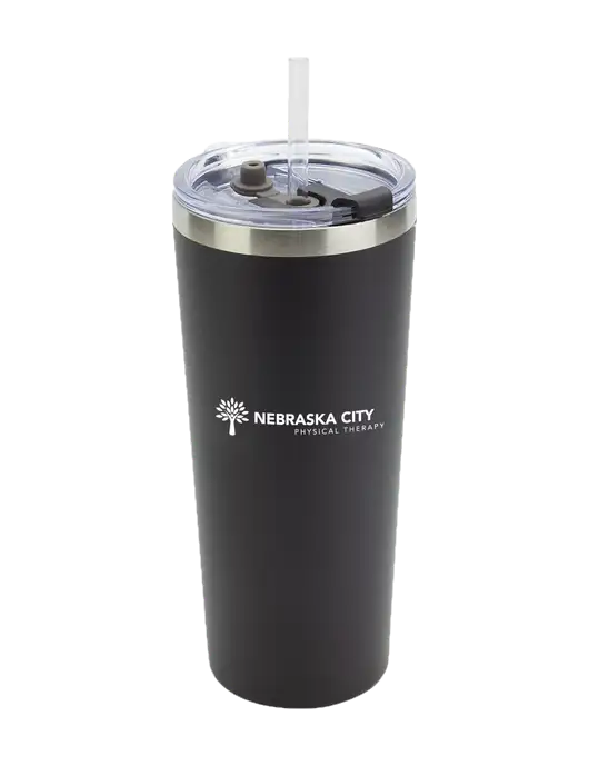 Brighton Black 20 oz Insulated Tumbler & Straw w/Nebraska City Logo