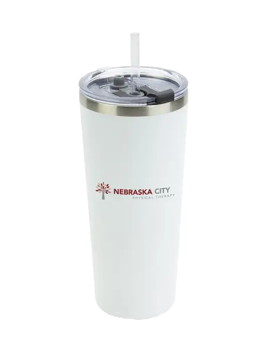 Brighton White 20 oz Insulated Tumbler & Straw w/Nebraska City Logo