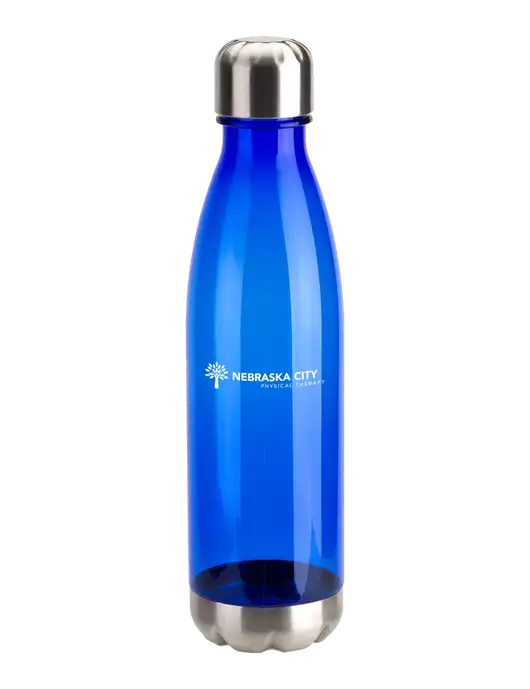 Bayside Tritan Blue 25 oz Bottle with Stainless Base and Cap w/Nebraska City Logo