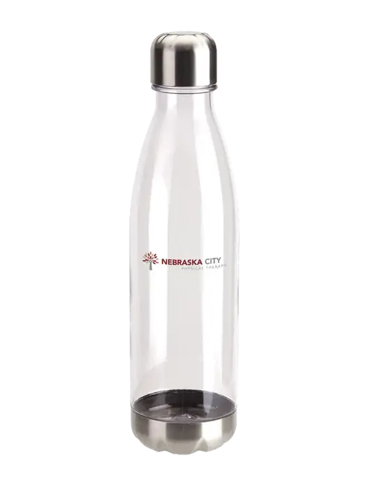 Bayside Tritan Clear 25 oz Bottle with Stainless Base and Cap w/Nebraska City Logo