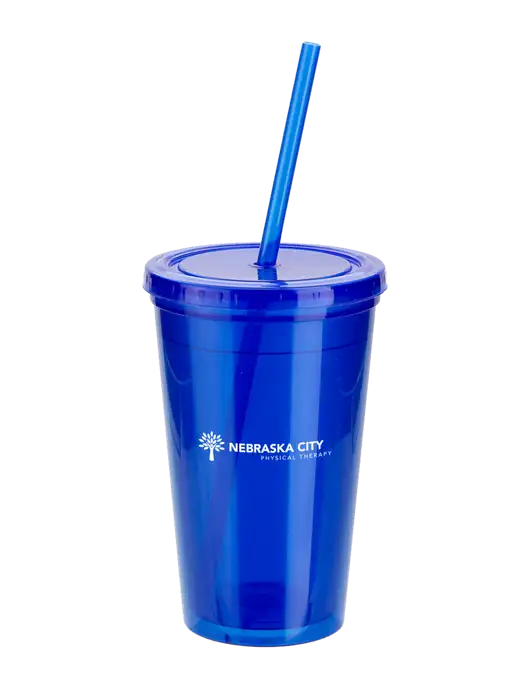 Sorrento Blue 16 oz Tumbler with Lid & Straw w/Nebraska City Logo