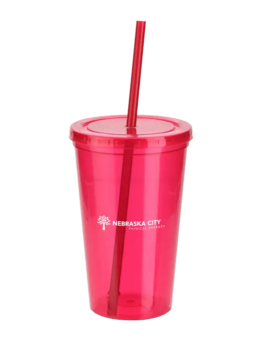 Sorrento Red 16 oz Tumbler with Lid & Straw w/Nebraska City Logo