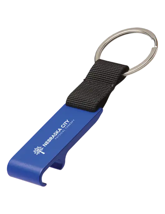 Blue Bottle Opener & Key Ring w/Nebraska City Logo