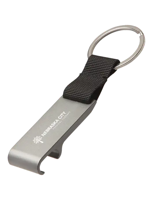 Gunmetal Bottle Opener & Key Ring w/Nebraska City Logo