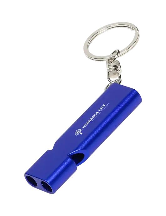 Quick Alert Blue Safety Whistle w/Nebraska City Logo