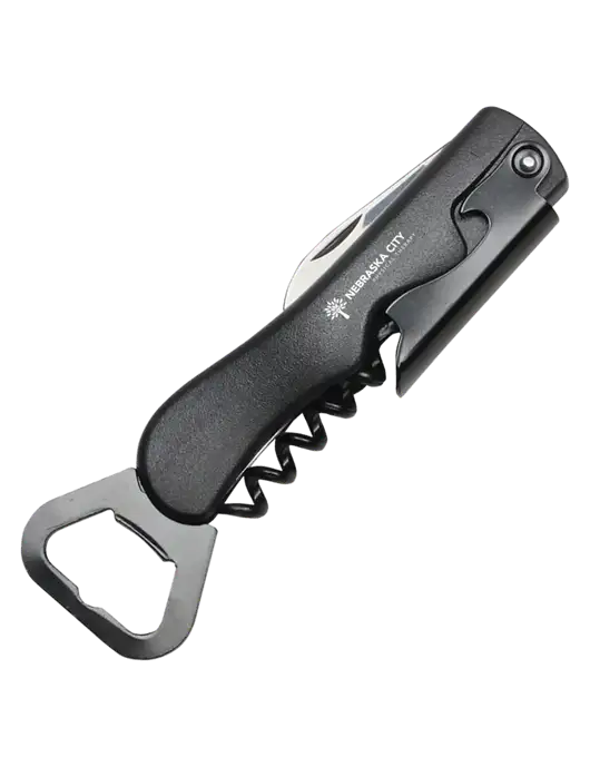 Sleek Black Bottle Opener w/Nebraska City Logo