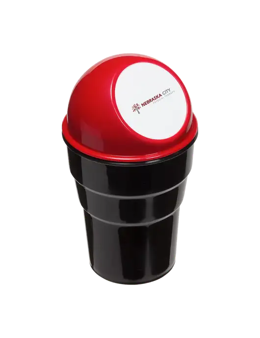 Red Car Cup Holder Trash Can w/Nebraska City Logo