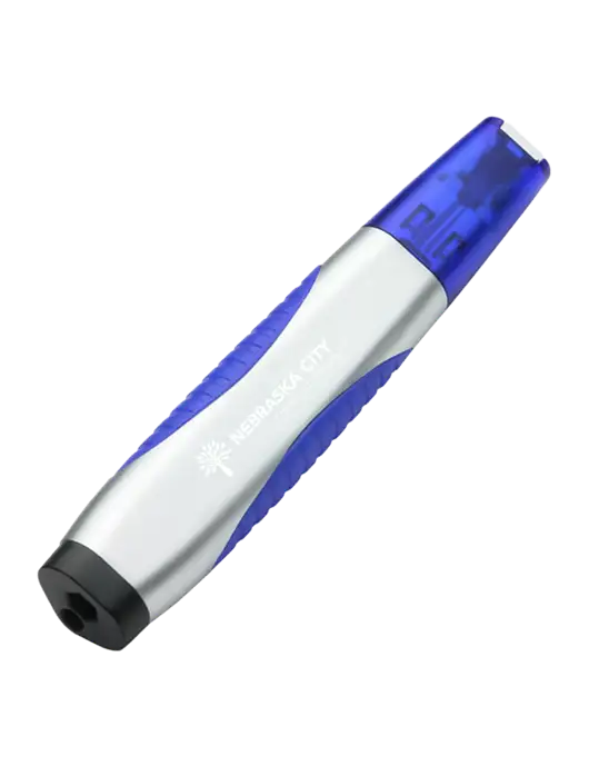 Silver/Blue Level Light Screwdriver Pen w/Nebraska City Logo