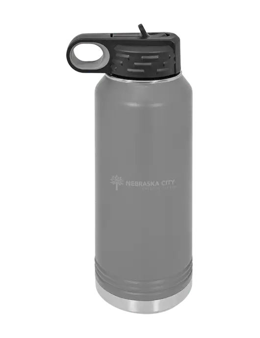 Polar Camel 32 oz Powder Coated Grey Vacuum Insulated Water Bottle w/Nebraska City Logo
