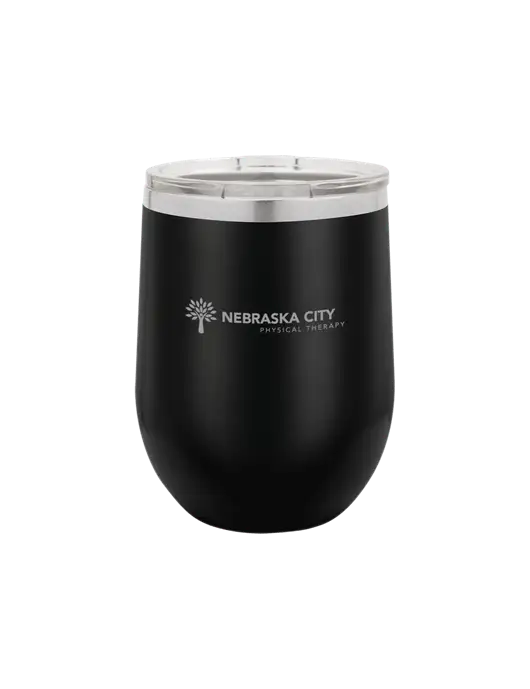 Polar Camel 12 oz Powder Coated Black Vacuum Insulated Stemless Wine Tumbler w/Nebraska City Logo