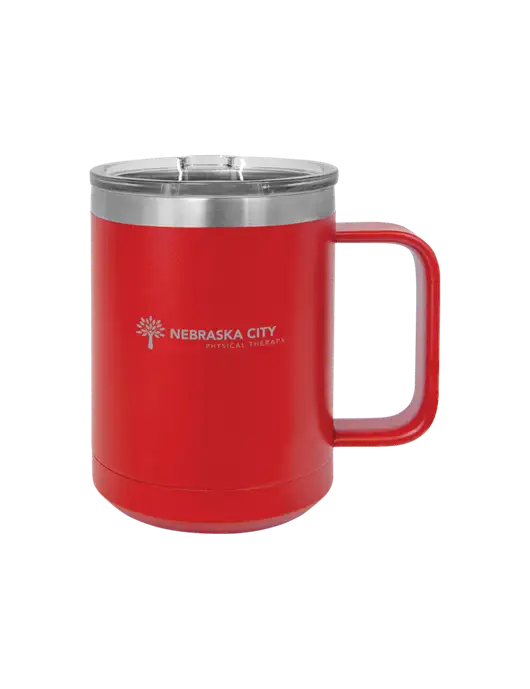 Polar Camel 15 oz Powder Coated Red Vacuum Insulated Mug with Slider Lid w/Nebraska City Logo