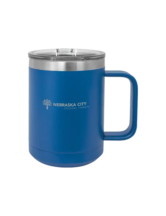 Polar Camel 15 oz Powder Coated Royal Vacuum Insulated Mug with Slider Lid w/Nebraska City Logo