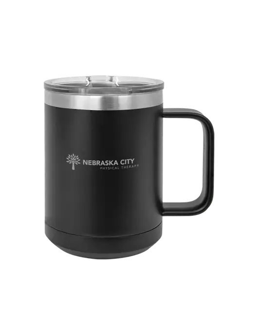 Polar Camel 15 oz Powder Coated Black Vacuum Insulated Mug with Slider Lid w/Nebraska City Logo