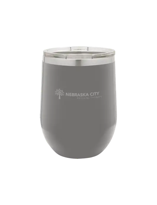 Polar Camel 12 oz Powder Coated Grey Vacuum Insulated Stemless Wine Tumbler w/Nebraska City Logo