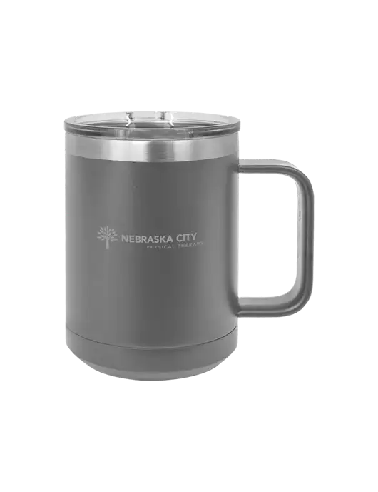 Polar Camel 15 oz Powder Coated Grey Vacuum Insulated Mug with Slider Lid w/Nebraska City Logo