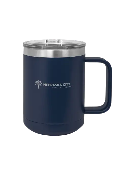 Polar Camel 15 oz Powder Coated Navy Vacuum Insulated Mug with Slider Lid w/Nebraska City Logo